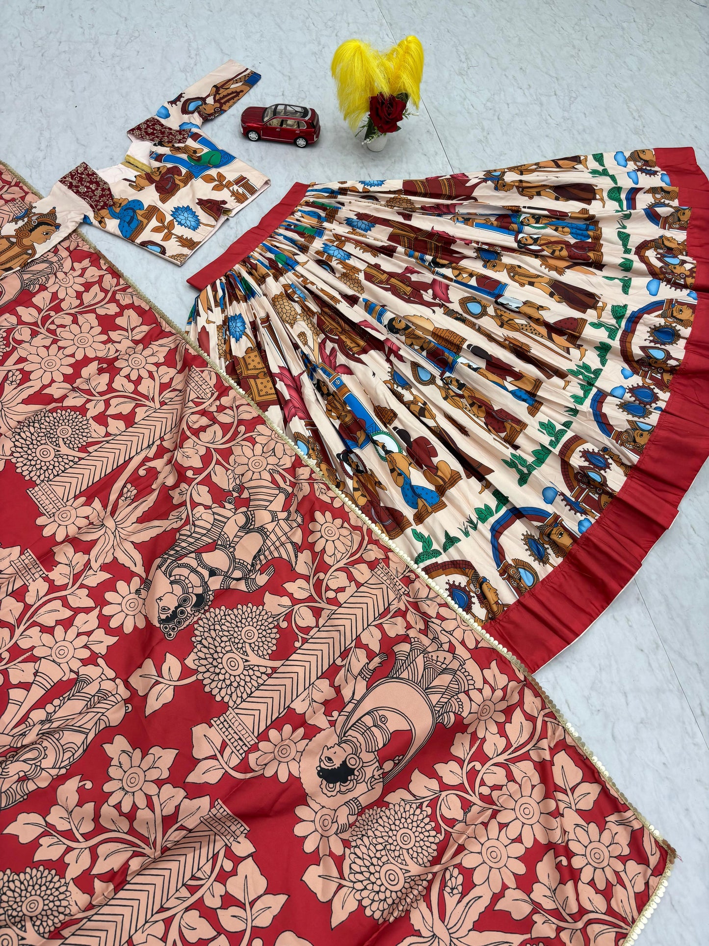 Kalamkari Cotton Lehenga Choli Set with Dupatta | Fully Stitched Ethnic Wear for Women