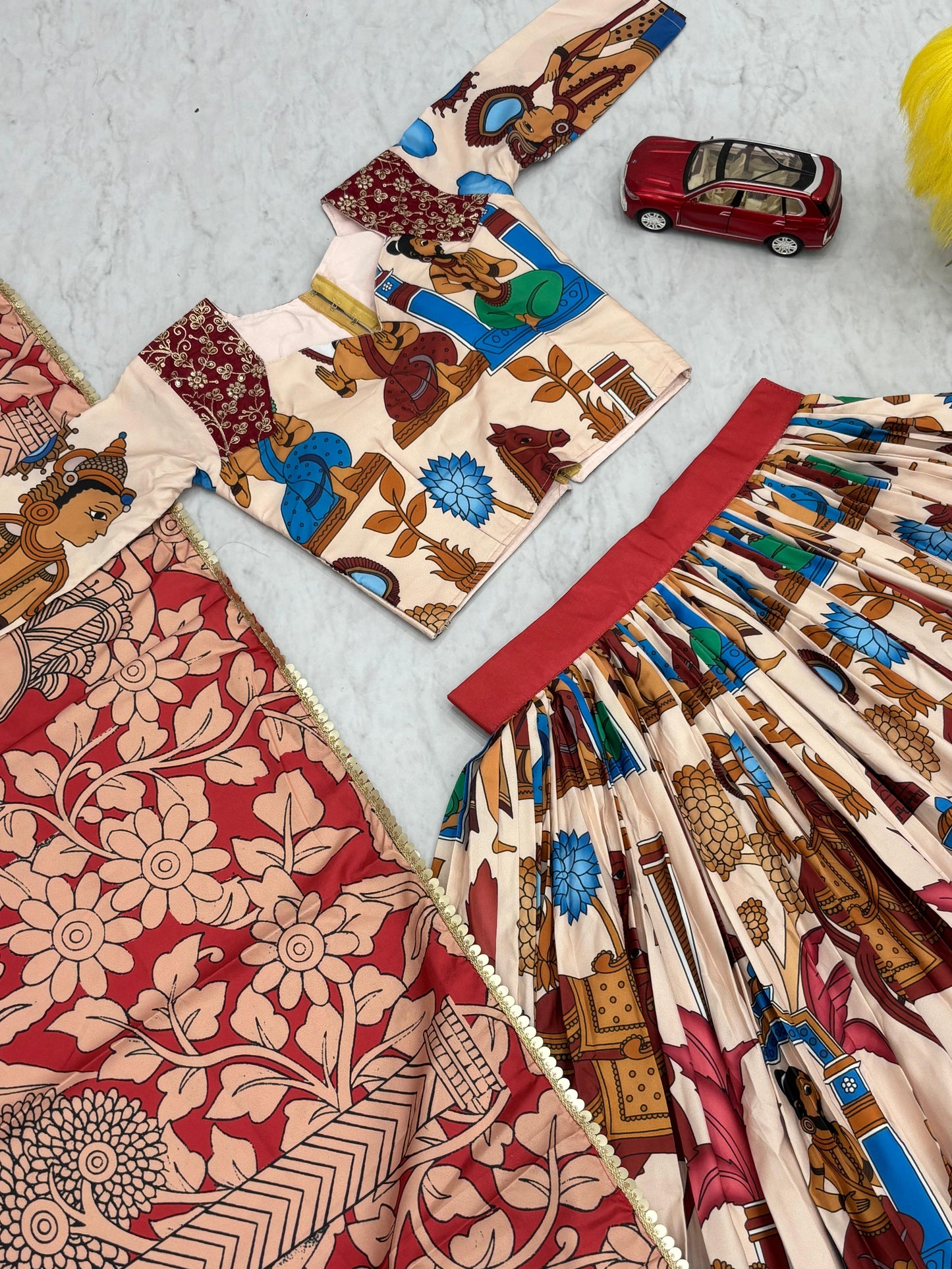 Kalamkari Cotton Lehenga Choli Set with Dupatta | Fully Stitched Ethnic Wear for Women