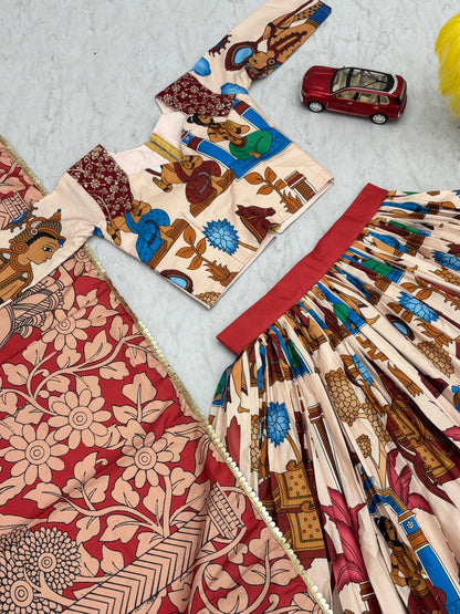 Kalamkari Cotton Lehenga Choli Set with Dupatta | Fully Stitched Ethnic Wear for Women