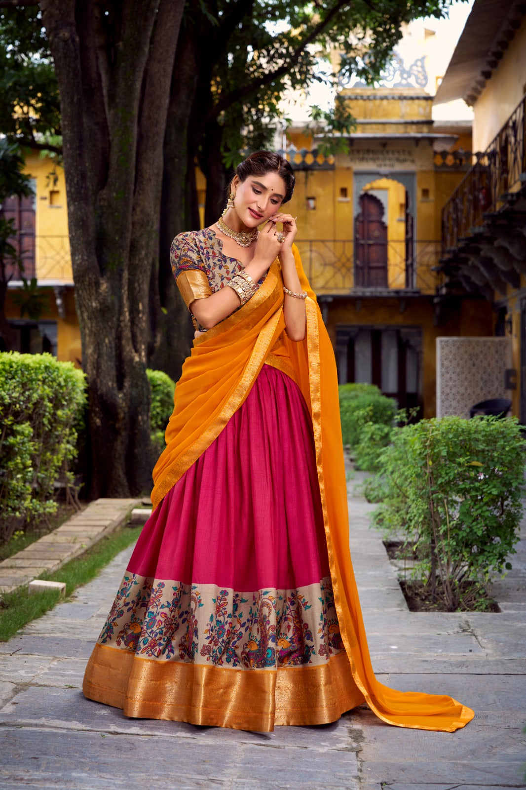 KRISHIKA Aastha Silk Lehenga Choli with Zari Weaving & Georgette Dupatta | Fully Stitched Wedding Wear