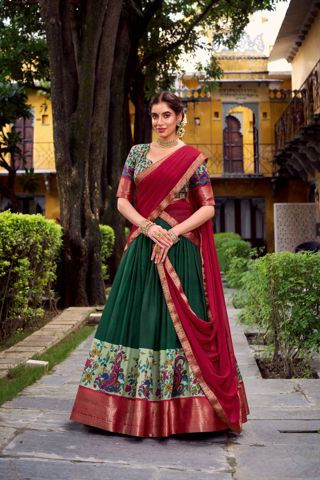 KRISHIKA Aastha Silk Lehenga Choli with Zari Weaving & Georgette Dupatta | Fully Stitched Wedding Wear