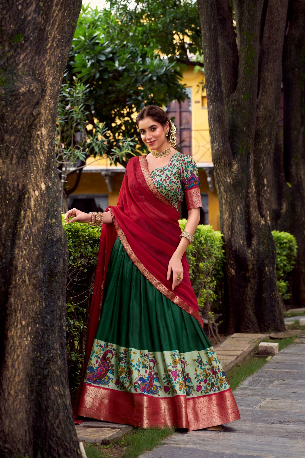 KRISHIKA Aastha Silk Lehenga Choli with Zari Weaving & Georgette Dupatta | Fully Stitched Wedding Wear