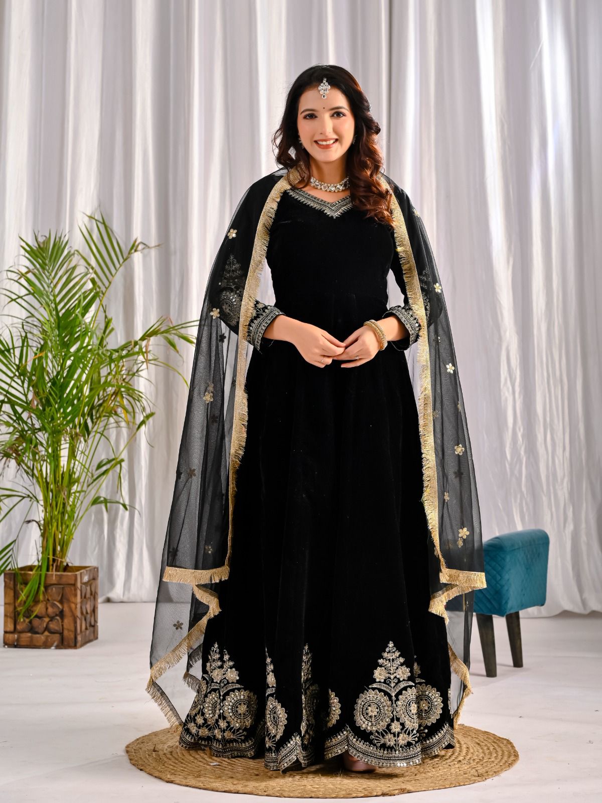 Premium Viscose Velvet Embroidered Anarkali Suit with Net Dupatta & Micro Cotton Silk Pant – Ready to Wear