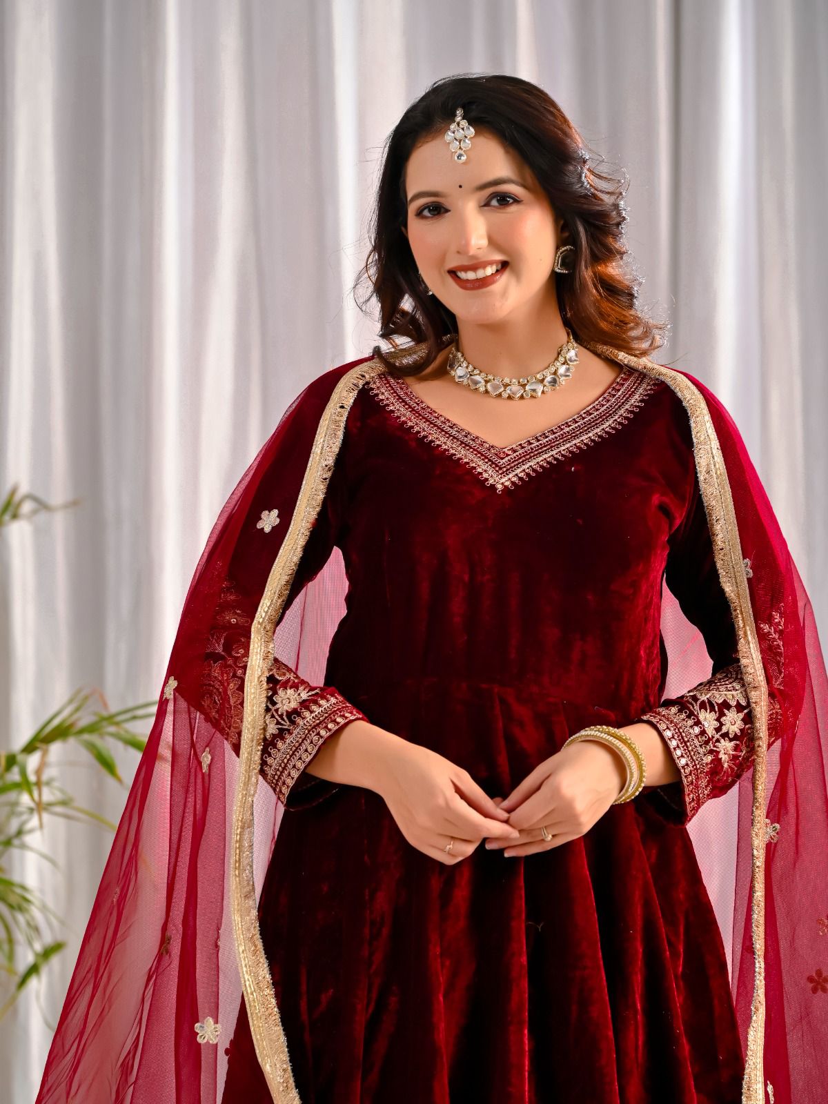 Premium Viscose Velvet Embroidered Anarkali Suit with Net Dupatta & Micro Cotton Silk Pant – Ready to Wear
