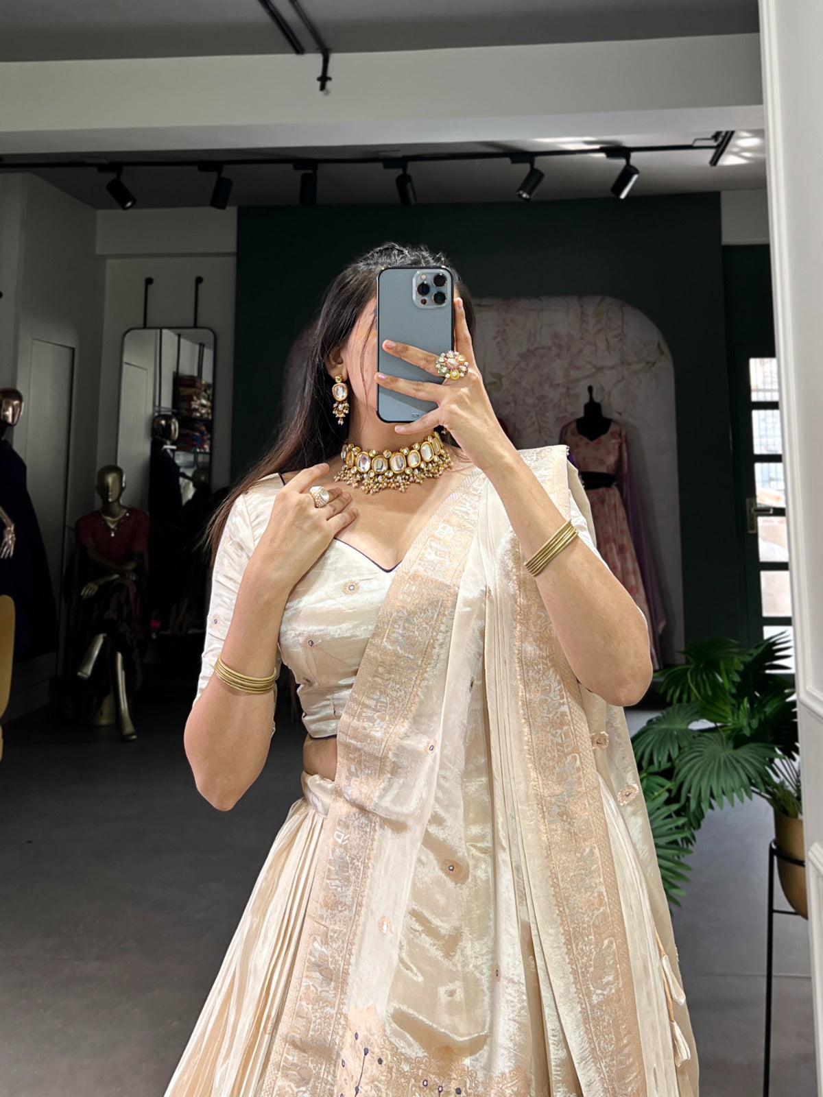 Pure Shimmer Mirror Work Lehenga Choli Set with Dupatta – Wedding & Festive Wear, 3.5m Flare, Hand Beads Work