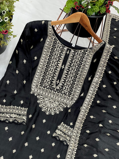 Premium Designer Chinon Silk Sharara Suit with Heavy Embroidery & Dupatta | Ready-to-Wear Party & Wedding Wear