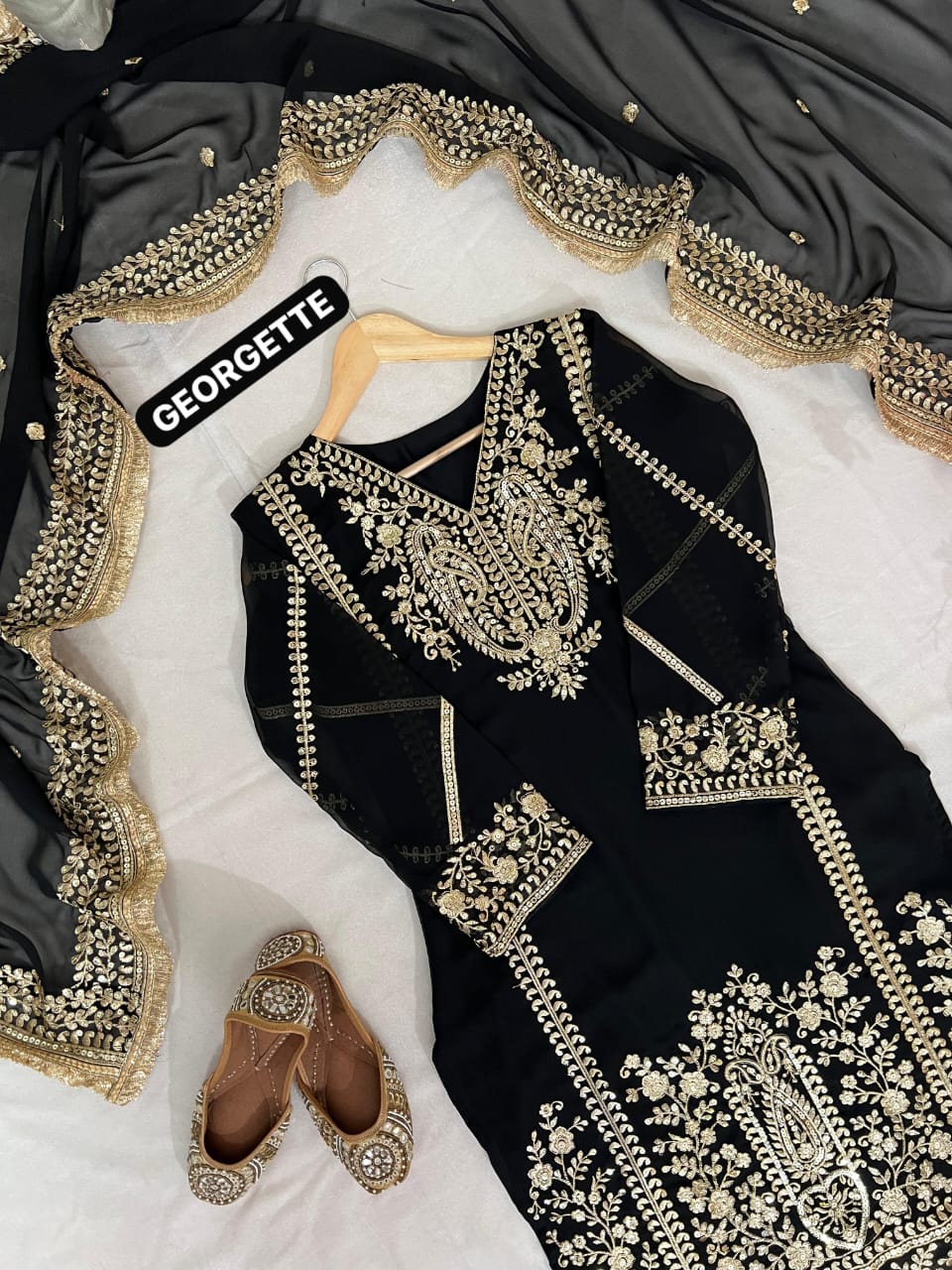 Designer Heavy Georgette Kurta Palazzo Set with Dupatta | Sequins & Thread Embroidery | Fully Stitched Festive Wear (M–XXL)