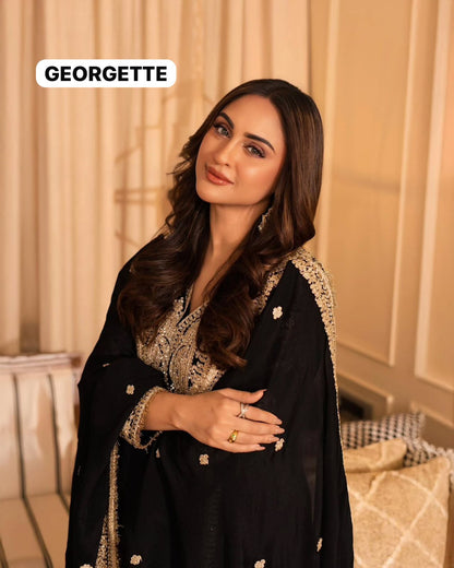 Designer Heavy Georgette Kurta Palazzo Set with Dupatta | Sequins & Thread Embroidery | Fully Stitched Festive Wear (M–XXL)