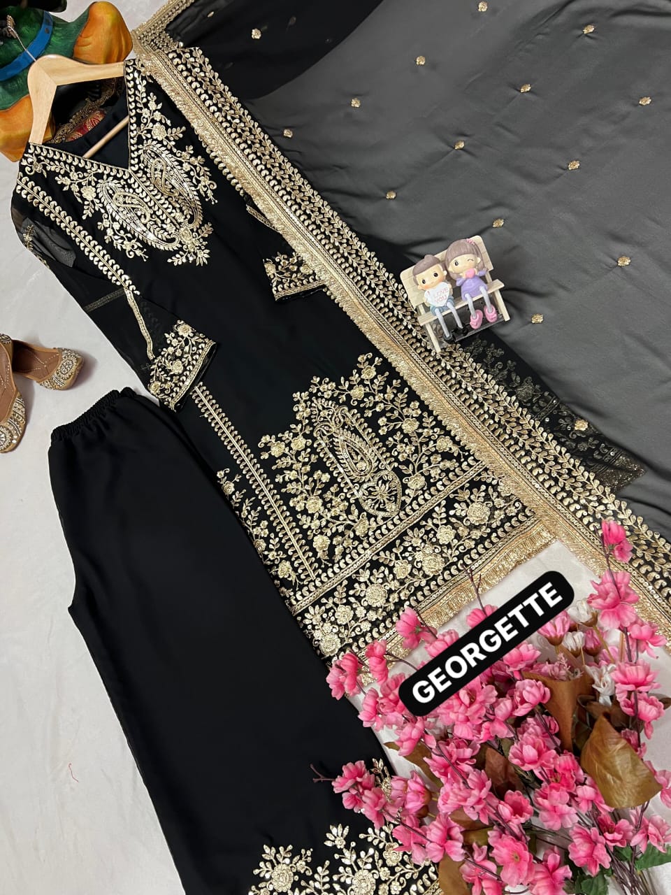 Designer Heavy Georgette Kurta Palazzo Set with Dupatta | Sequins & Thread Embroidery | Fully Stitched Festive Wear (M–XXL)