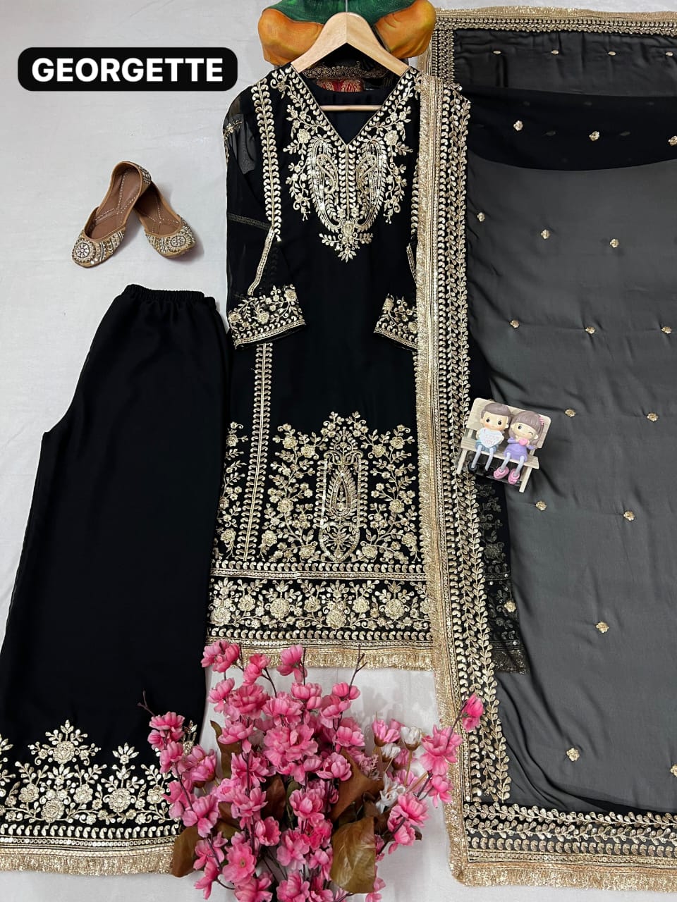 Designer Heavy Georgette Kurta Palazzo Set with Dupatta | Sequins & Thread Embroidery | Fully Stitched Festive Wear (M–XXL)