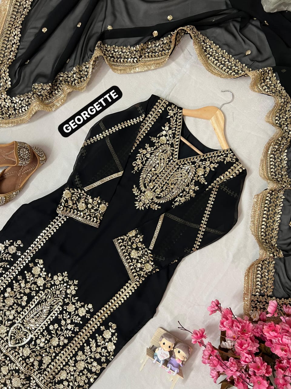 Designer Heavy Georgette Kurta Palazzo Set with Dupatta | Sequins & Thread Embroidery | Fully Stitched Festive Wear (M–XXL)