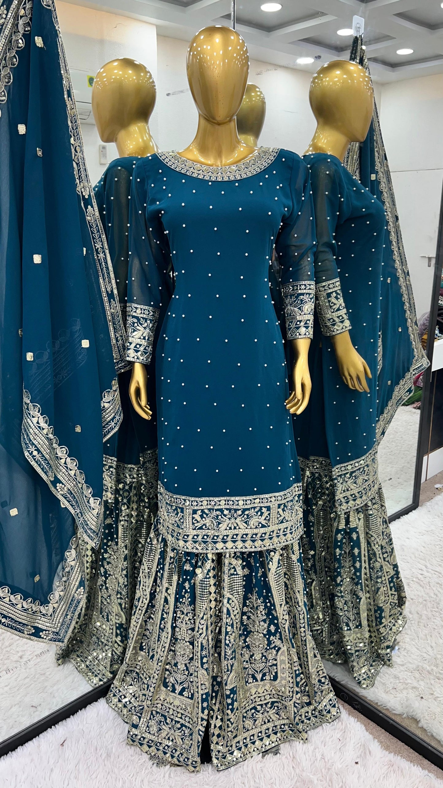 Heavy Faux Georgette Embroidery Sequence Gharara Suit Set | Rivet Moti Work | Fully Stitched