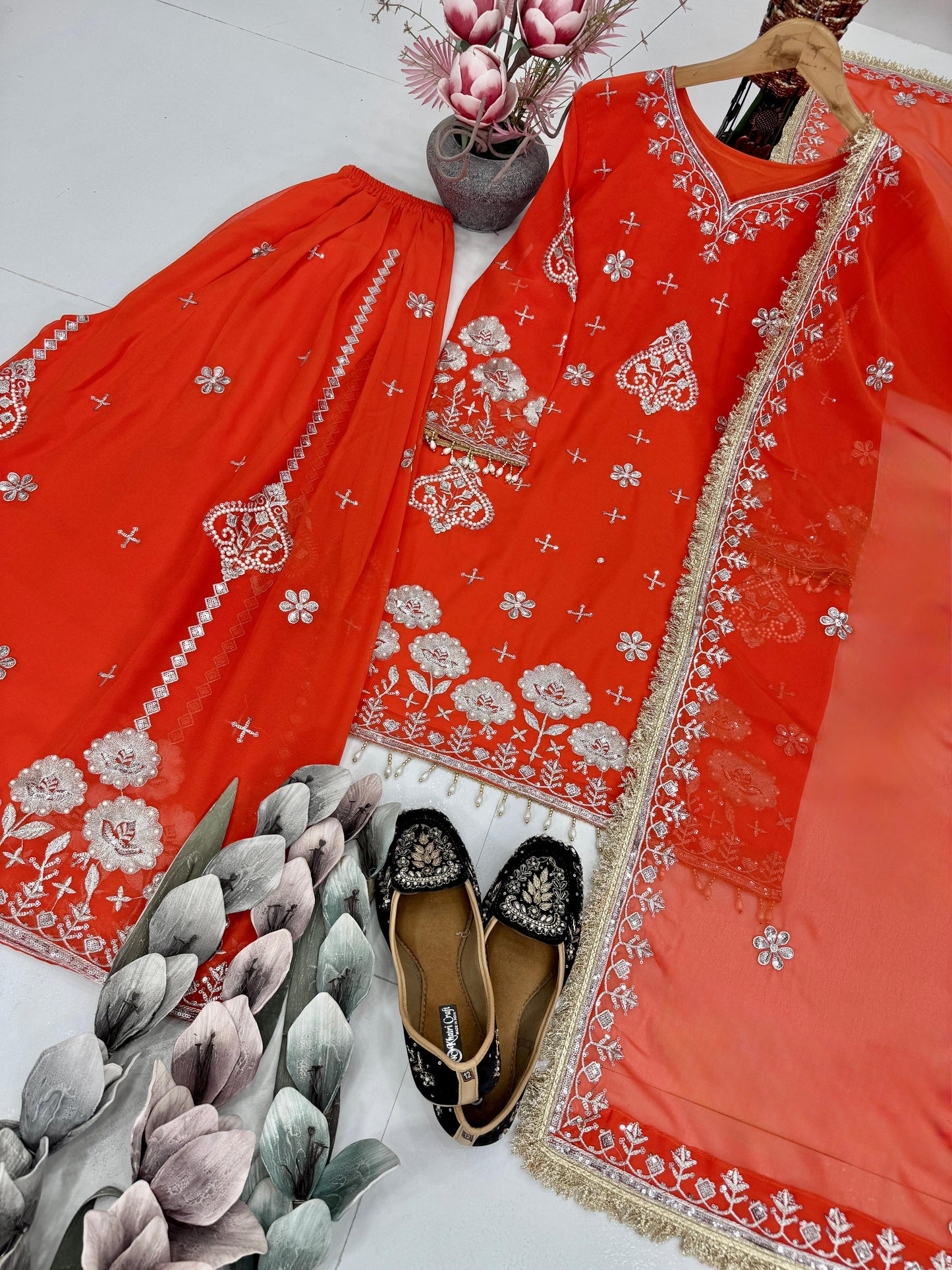 Party Wear Heavy Faux Georgette Embroidered Suit Set | Sequins & Pearl Hand Work