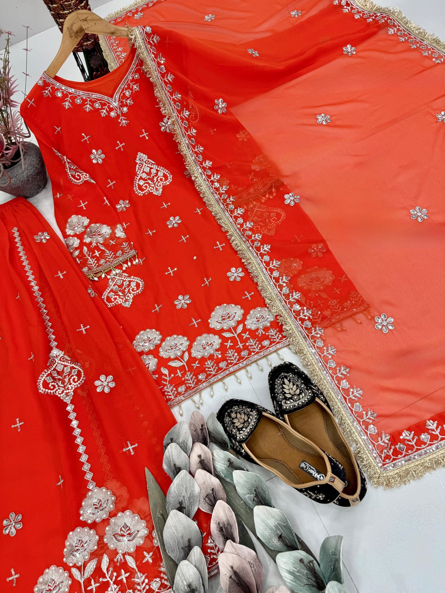 Party Wear Heavy Faux Georgette Embroidered Suit Set | Sequins & Pearl Hand Work