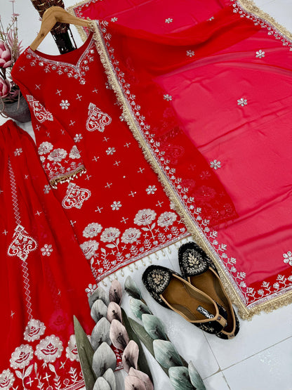 Party Wear Heavy Faux Georgette Embroidered Suit Set | Sequins & Pearl Hand Work
