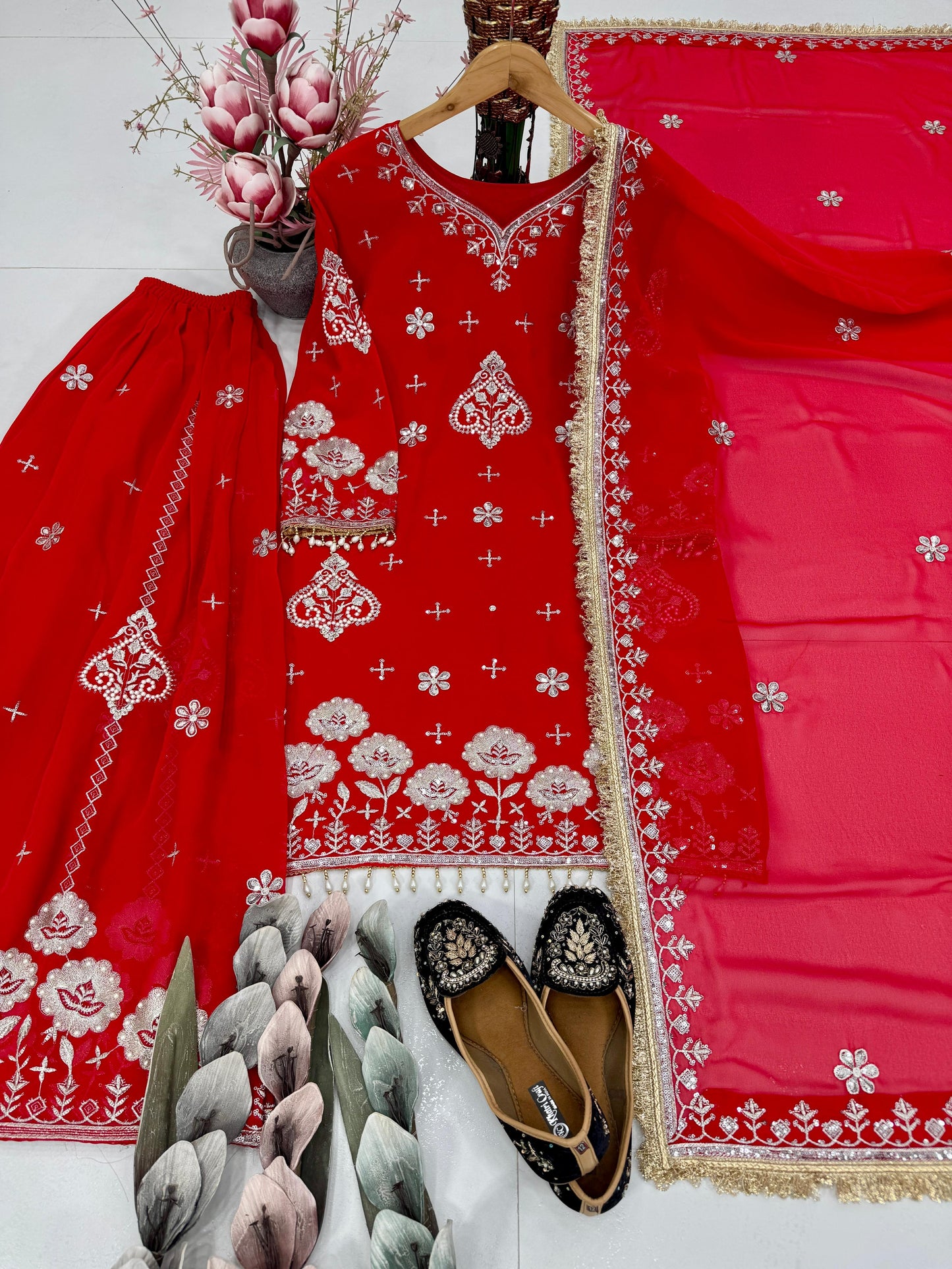 Party Wear Heavy Faux Georgette Embroidered Suit Set | Sequins & Pearl Hand Work