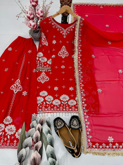 Party Wear Heavy Faux Georgette Embroidered Suit Set | Sequins & Pearl Hand Work