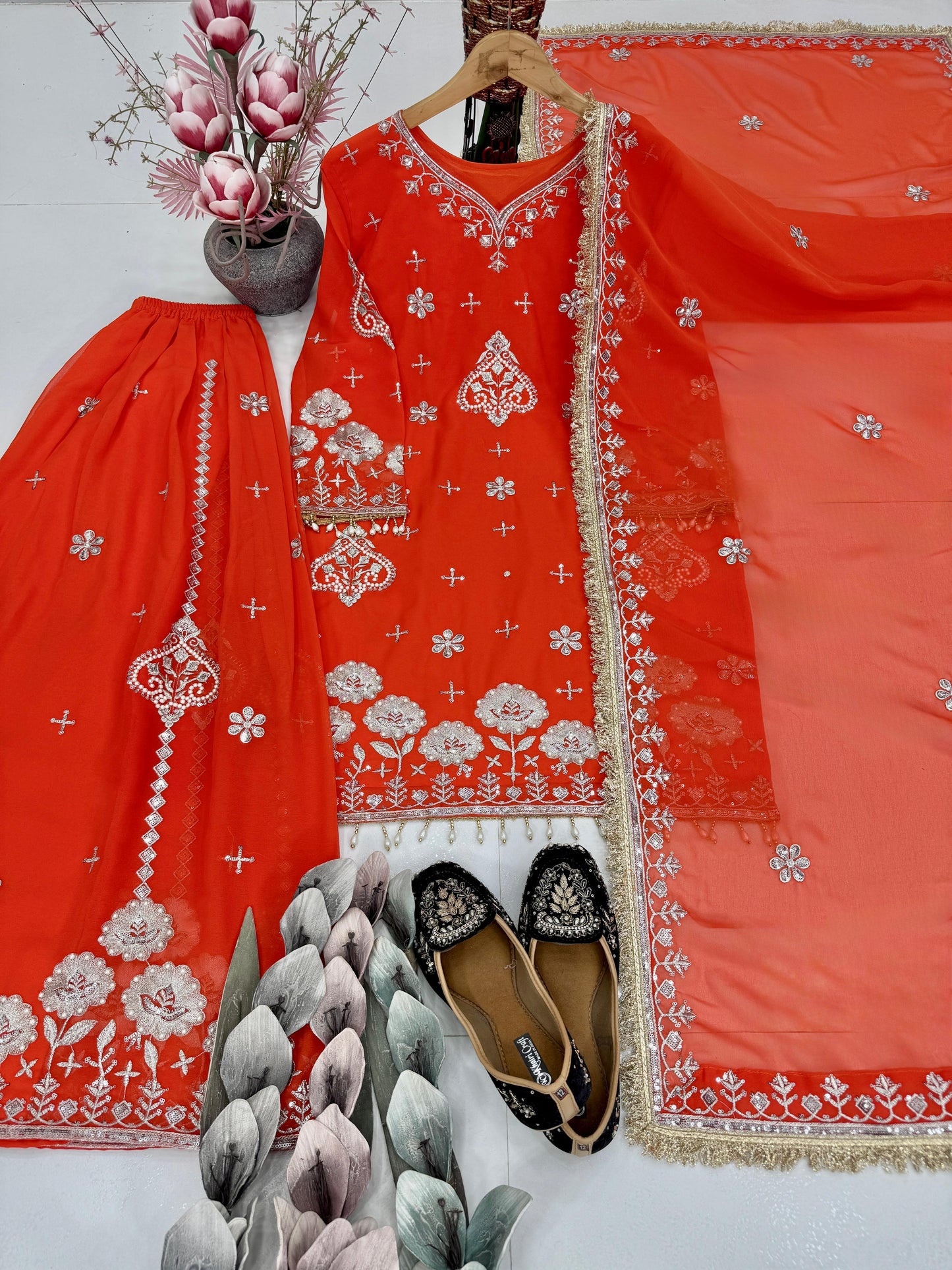 Party Wear Heavy Faux Georgette Embroidered Suit Set | Sequins & Pearl Hand Work