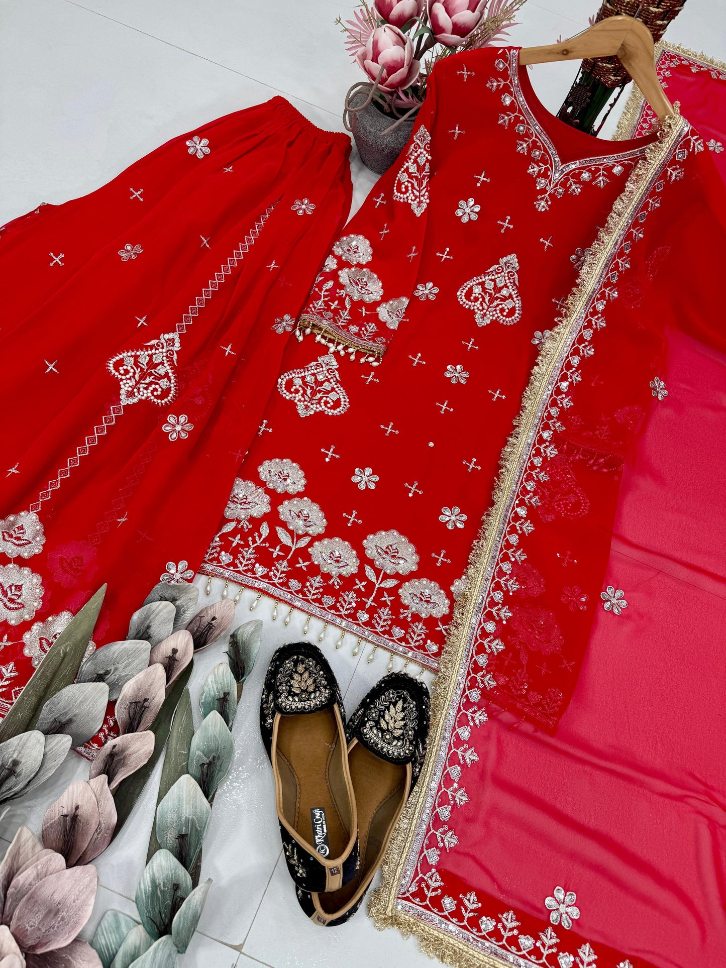 Party Wear Heavy Faux Georgette Embroidered Suit Set | Sequins & Pearl Hand Work