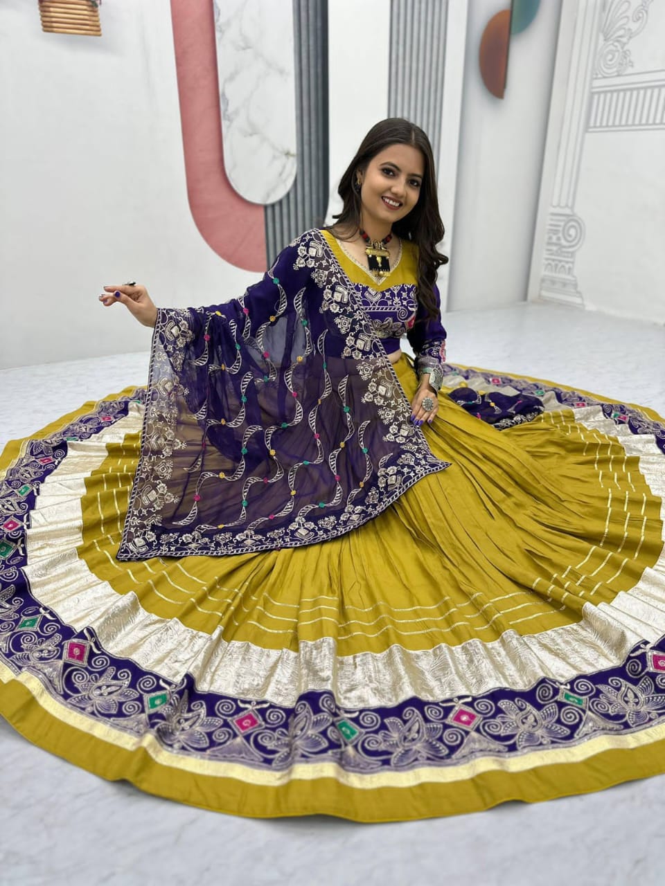 Navratri Special Pure Cotton Lehenga Choli Set | 6-Meter Flair | Heavy Thread & Sequins Work | Premium Dupatta