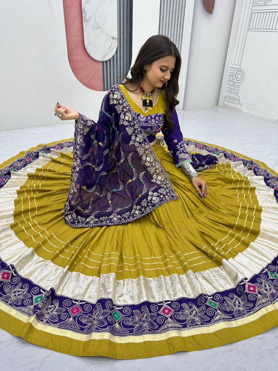 Navratri Special Pure Cotton Lehenga Choli Set | 6-Meter Flair | Heavy Thread & Sequins Work | Premium Dupatta