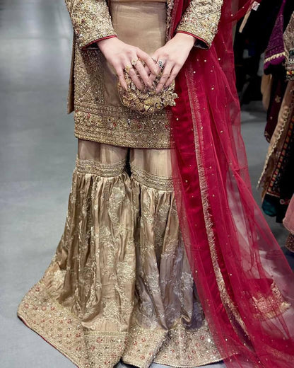 New Designer Chinon Silk Kurti Sharara Set with Sequins & Thread Embroidery and Georgette Dupatta (Fully Stitched)