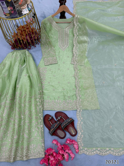 Premium Jimmy Choo Designer Ready-to-Wear Top Palazzo Dupatta Set with Heavy Embroidery & Sequins – Party & Festive Wear