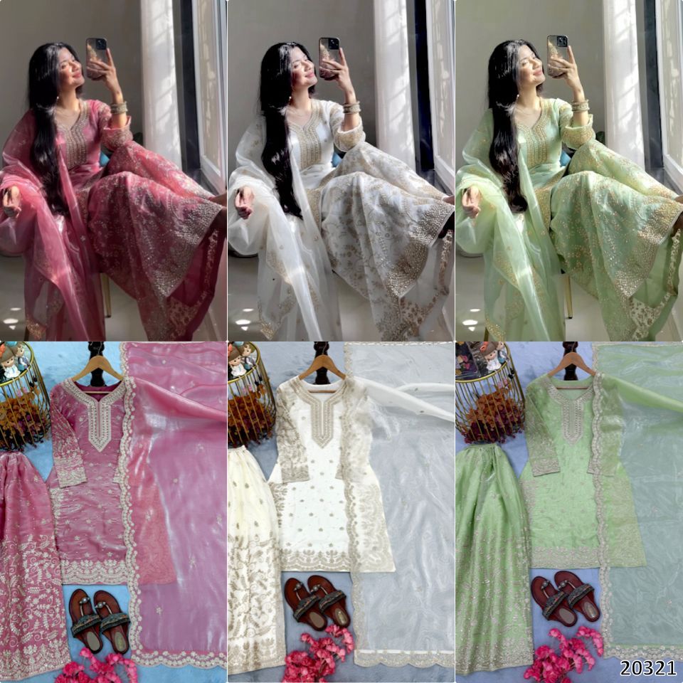 Premium Jimmy Choo Designer Ready-to-Wear Top Palazzo Dupatta Set with Heavy Embroidery & Sequins – Party & Festive Wear