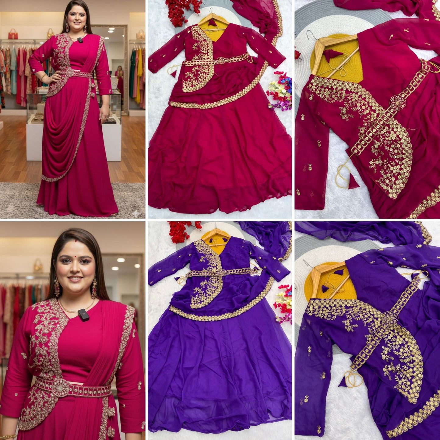 Designer Drape Lehenga Saree Set with Blouse & Jacket | Ready-to-Wear Ethnic Party Wear