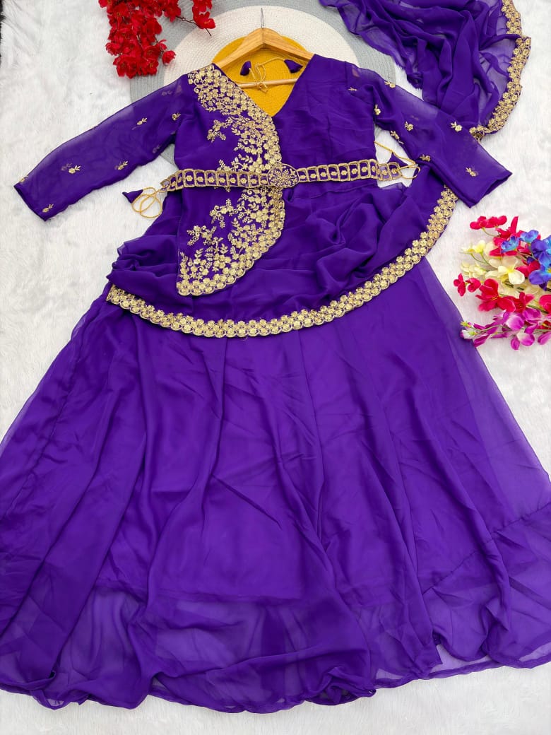 Designer Drape Lehenga Saree Set with Blouse & Jacket | Ready-to-Wear Ethnic Party Wear