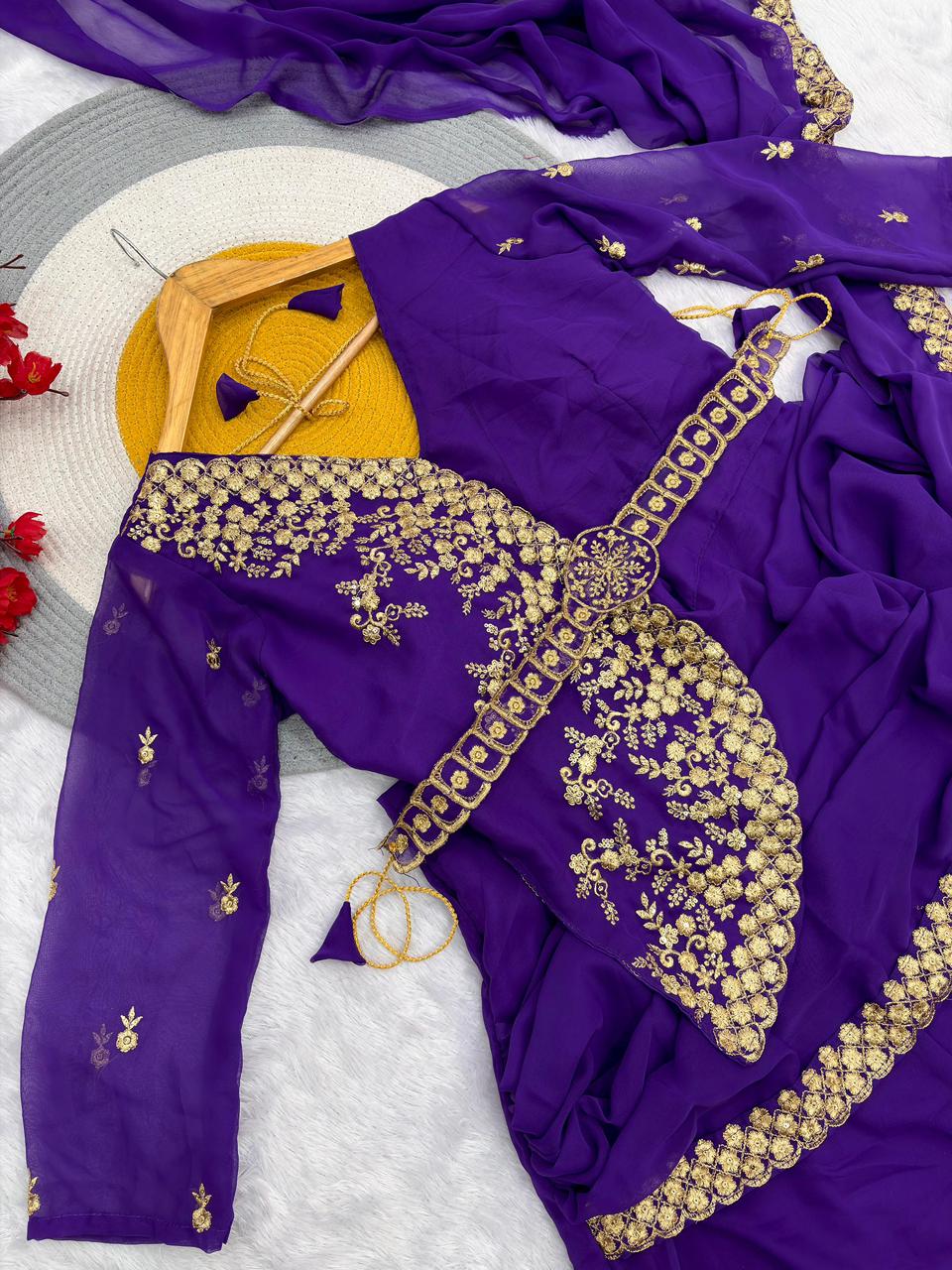 Designer Drape Lehenga Saree Set with Blouse & Jacket | Ready-to-Wear Ethnic Party Wear
