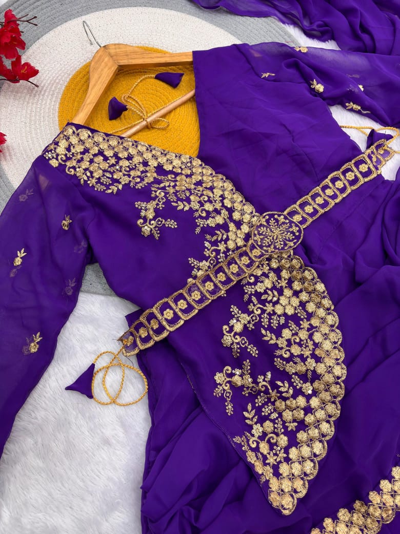 Designer Drape Lehenga Saree Set with Blouse & Jacket | Ready-to-Wear Ethnic Party Wear
