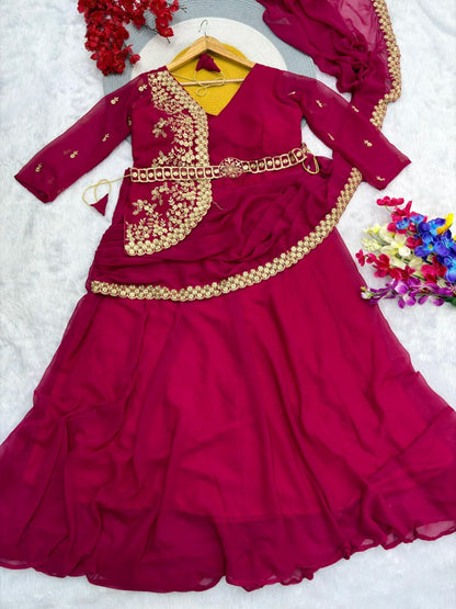 Designer Drape Lehenga Saree Set with Blouse & Jacket | Ready-to-Wear Ethnic Party Wear