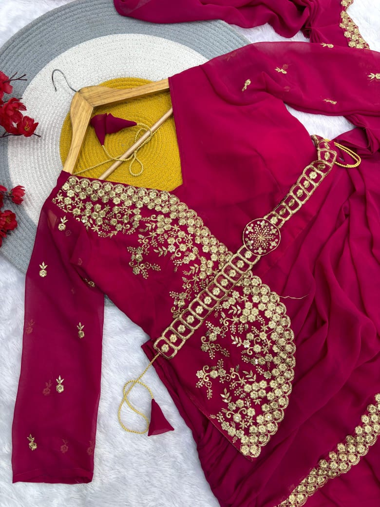 Designer Drape Lehenga Saree Set with Blouse & Jacket | Ready-to-Wear Ethnic Party Wear