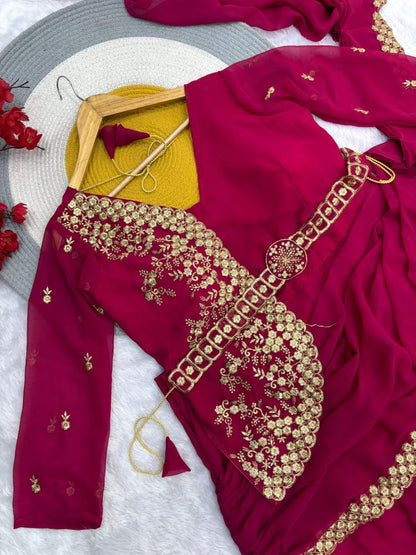 Designer Drape Lehenga Saree Set with Blouse & Jacket | Ready-to-Wear Ethnic Party Wear