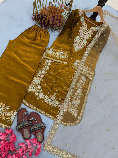 Designer Jimmy Choo Top Palazzo Dupatta Set with Heavy 5mm Sequin, Diamond & Moti Handwork | Ready to Wear Party & Wedding Ethnic Wear