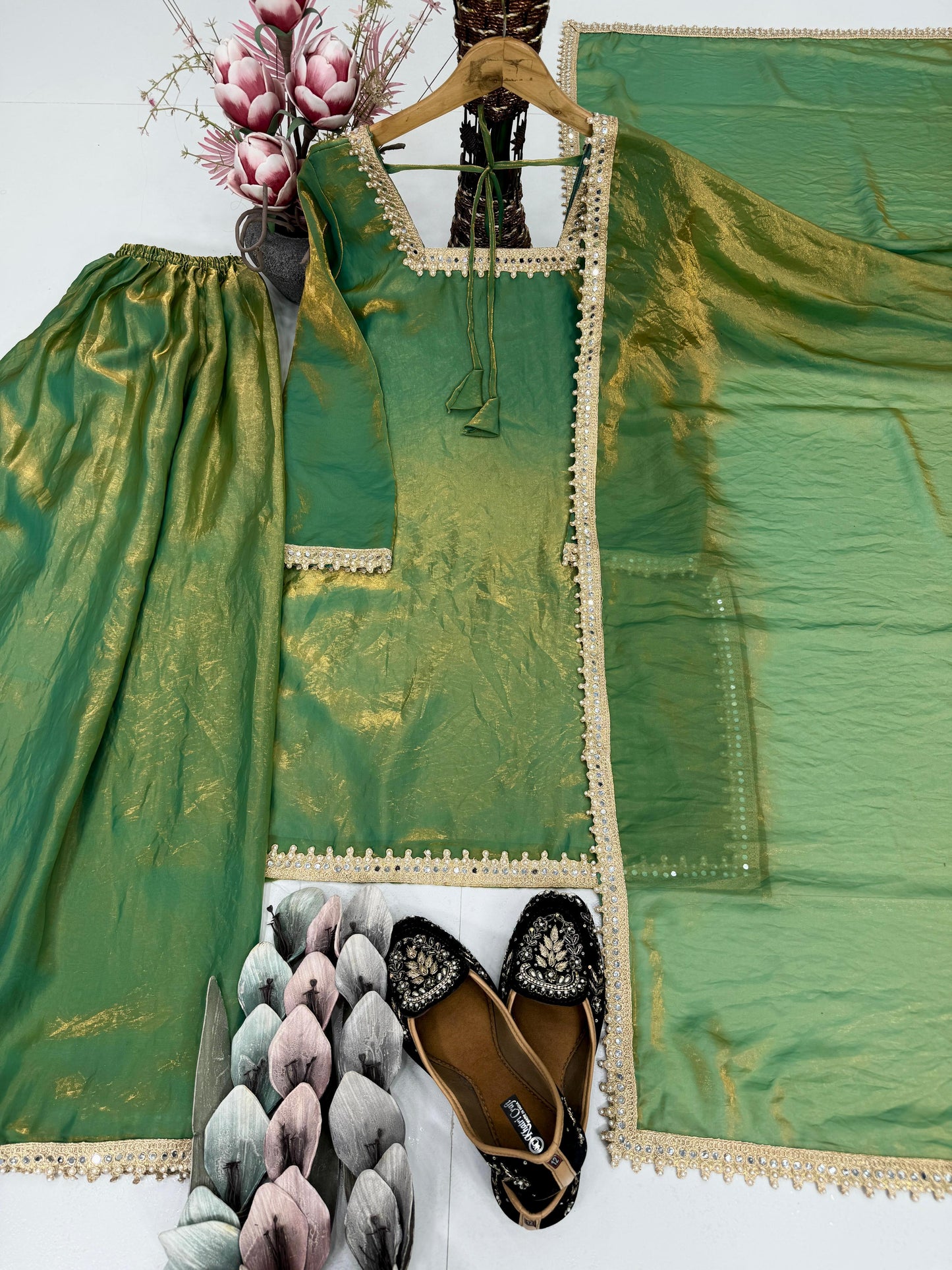 Designer Embroidery Coding Top Palazzo Dupatta Set | Heavy Fendy Silk Party Wear Ethnic Outfit