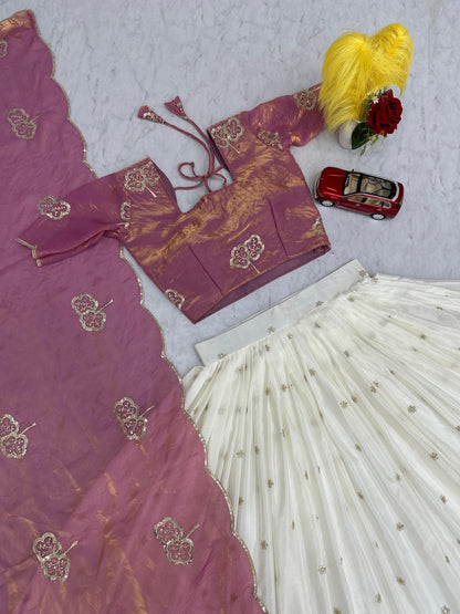 Pure Chinon Silk Embroidered Lehenga Choli Set with Heavy Sequins & Thread Work | Fully Stitched Festive & Wedding Wear with Designer Dupatta