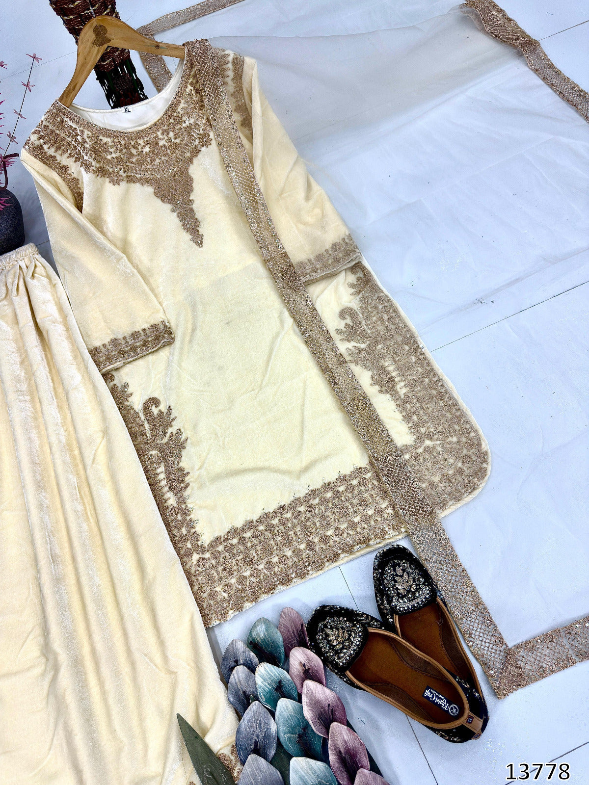 New Designer Embroidered Viscose Velvet Top Palazzo Dupatta Set with Sequence Work | Ready to Wear Party & Festive Wear