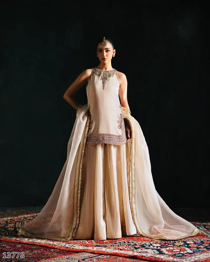 New Designer Embroidered Viscose Velvet Top Palazzo Dupatta Set with Sequence Work | Ready to Wear Party & Festive Wear