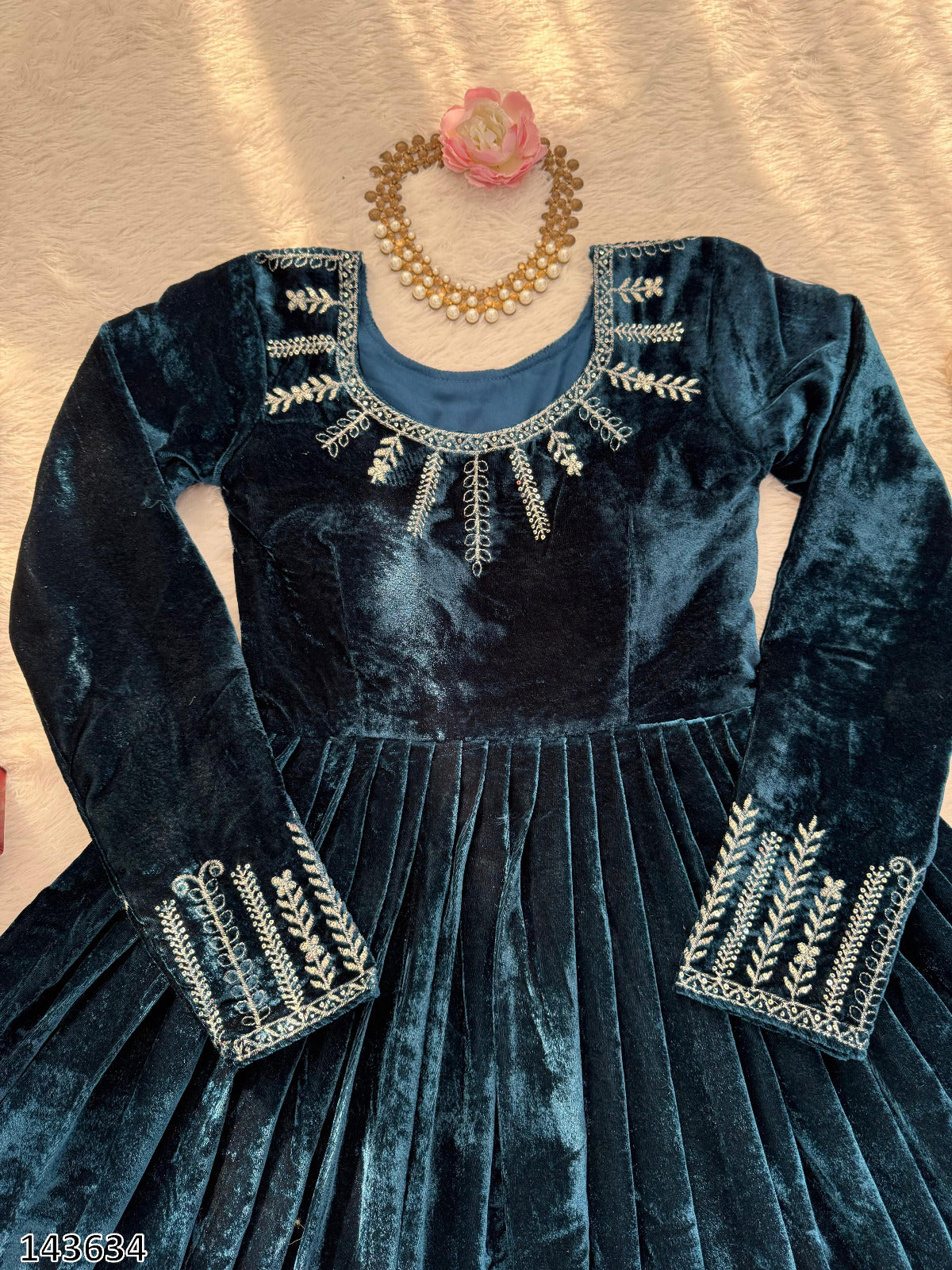 Viscose Velvet Embroidered Anarkali Suit with Pant | Thread & Sequin Work | Fully Stitched Festive & Wedding Wear