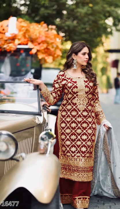 New Designer Party Wear Top Palazzo Set | Heavy Faux Georgette Chain Stitch Embroidery with Sequins & Beads | Ready-to-Wear Festive Outfit