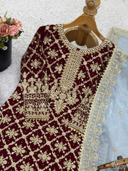 New Designer Party Wear Top Palazzo Set | Heavy Faux Georgette Chain Stitch Embroidery with Sequins & Beads | Ready-to-Wear Festive Outfit