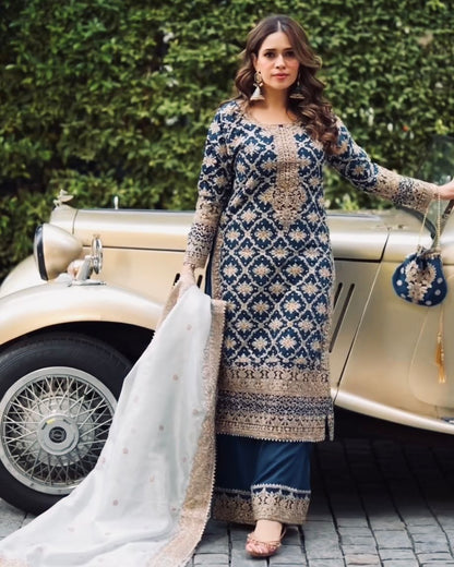 New Designer Party Wear Top Palazzo Set | Heavy Faux Georgette Chain Stitch Embroidery with Sequins & Beads | Ready-to-Wear Festive Outfit