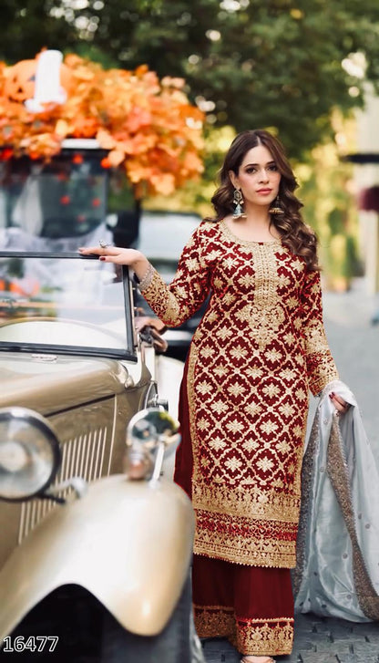 New Designer Party Wear Top Palazzo Set | Heavy Faux Georgette Chain Stitch Embroidery with Sequins & Beads | Ready-to-Wear Festive Outfit