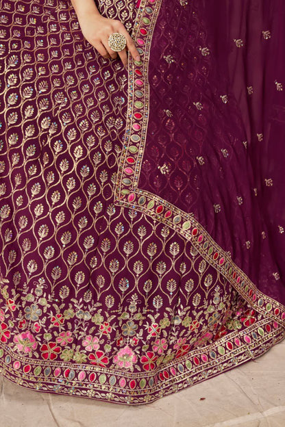 Premium Maroon Designer Georgette Lehenga Choli Set | Sequins & Zari Embroidery | Semi-Stitched