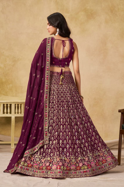 Premium Maroon Designer Georgette Lehenga Choli Set | Sequins & Zari Embroidery | Semi-Stitched
