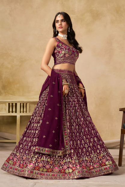 Premium Maroon Designer Georgette Lehenga Choli Set | Sequins & Zari Embroidery | Semi-Stitched