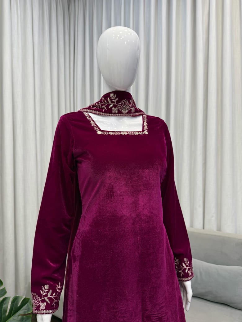 Designer Heavy Viscose Velvet Embroidered Sharara Set with Georgette Dupatta for Women (Fully Stitched, Wedding & Festive Wear)