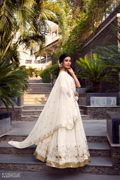 Off-White Silver Glossy Lehenga Choli – Sequins & Foil Work